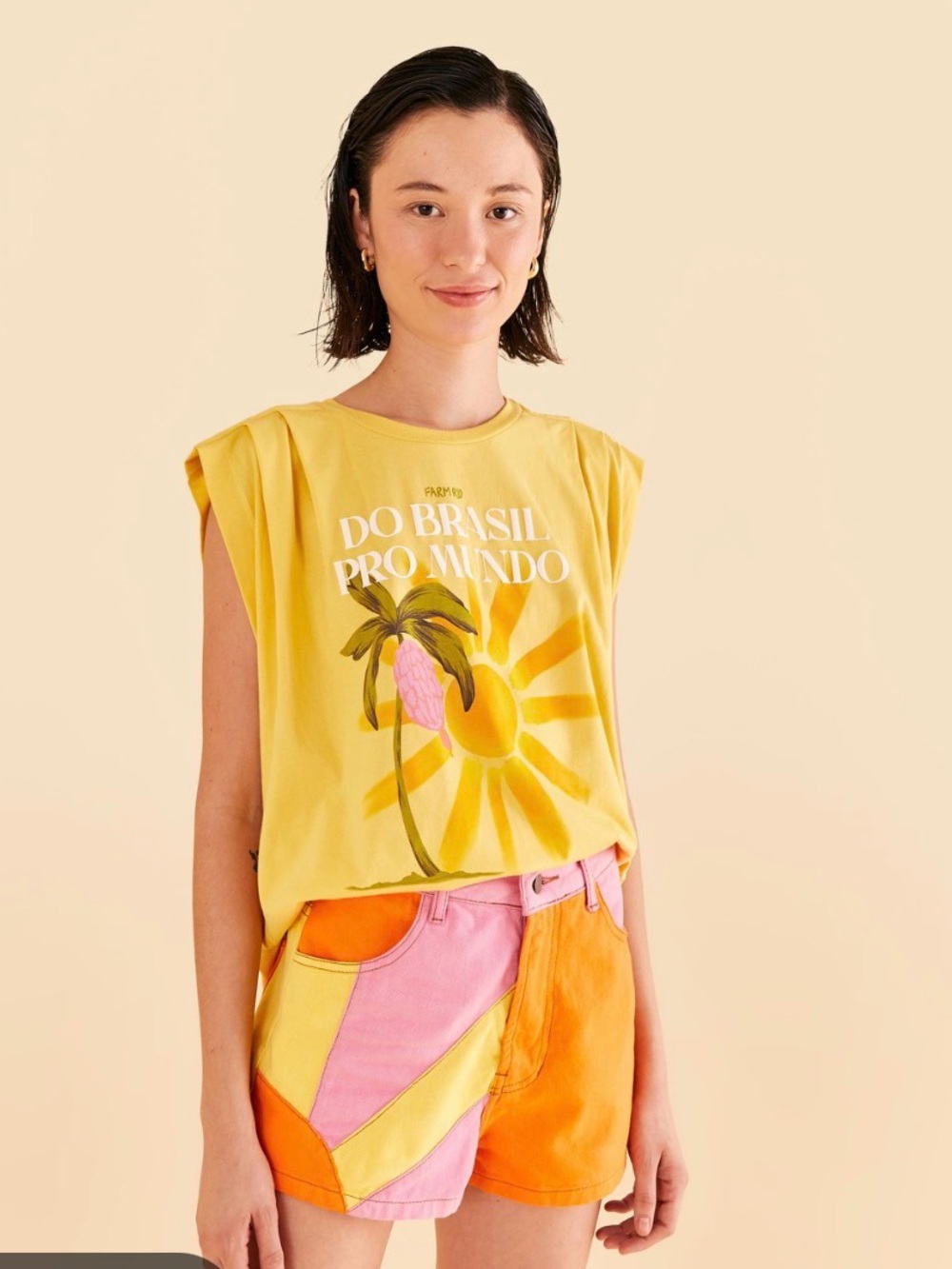 NWT Farm Rio Yellow Muscle Tee Brasil Size XS Sleeveless #181